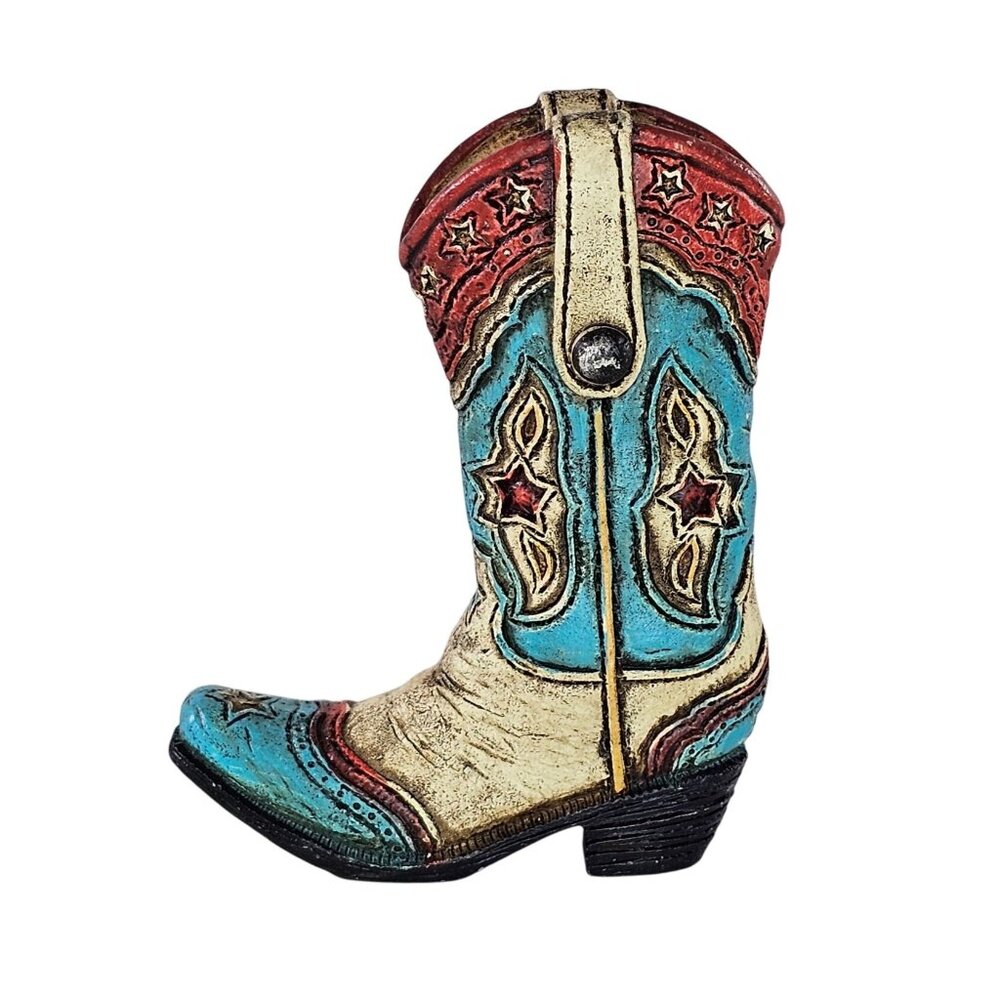 Decorative Western Cowboy Boot Ornament Blue Red Cream